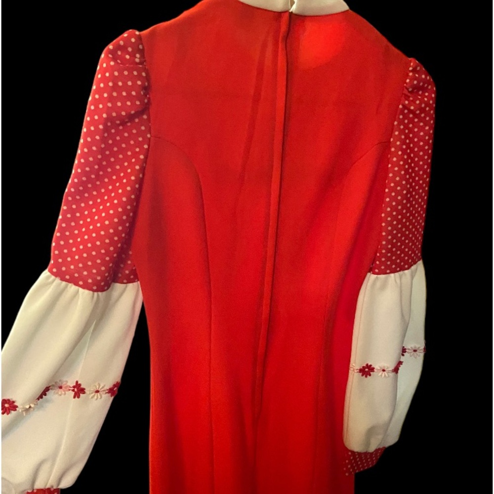 Vintage (old & perfect) flawless red & white daisy chain polyester dress 12 - Picture 2 of 7